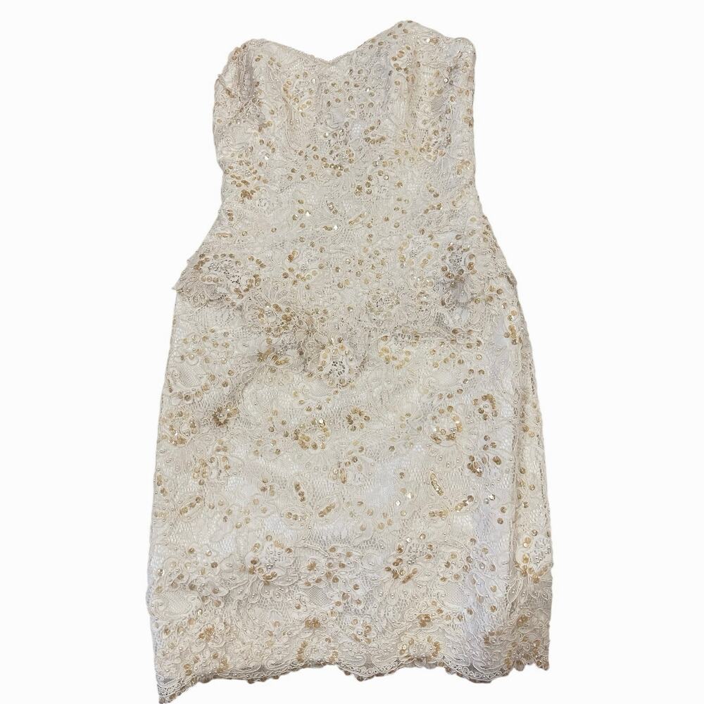 Vintage Beaded Lace Strapless Dress Ivory Gold Bridal Reception couture style